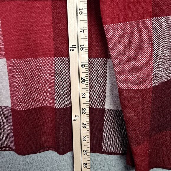 Tahari Buffalo Plaid Mock Neck Sweater Red Cream Large Cozy Fall Trending - Picture 8 of 13